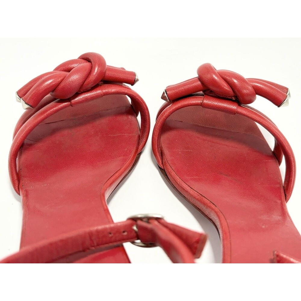 Balenciaga Red Block Heels w/ Knot Detail Silver Accents Sandal Sz EU 36.5 6.5 - Picture 10 of 13